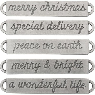 Tim Holtz Idea-Ology Metal Word Bands - Antique Nickel Christmas (5 pack)