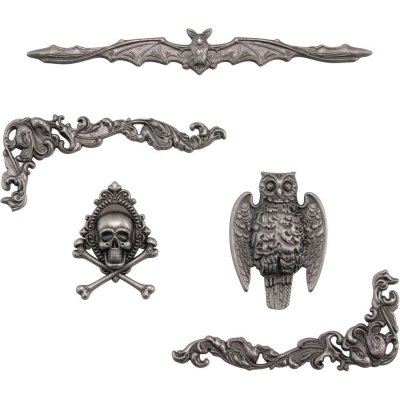 Tim Holtz Idea-Ology - Antique Nickel Halloween Accents Metal Adornments (5 pack)