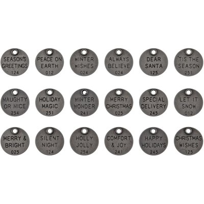 Tim Holtz Idea-Ology Metal 1" Typed Tokens - Antique Nickel Christmas Words (18 pack)