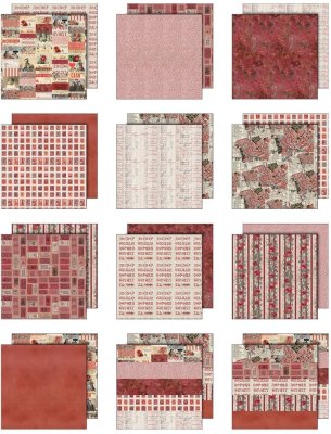 Tim Holtz Idea-ology 12”x12” Palette Collection - Red (12 sheets)