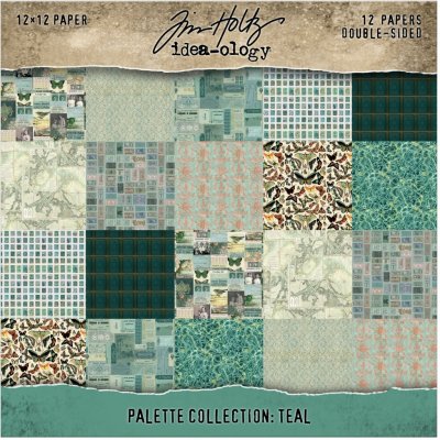 Tim Holtz Idea-ology 12”x12” Palette Collection - Teal (12 sheets)