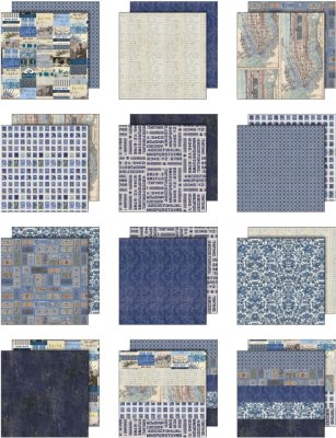 Tim Holtz Idea-ology 12”x12” Palette Collection - Indigo (12 sheets)