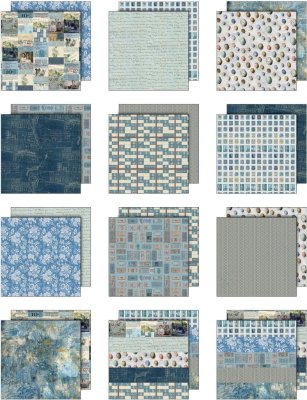 Tim Holtz Idea-ology 12”x12” Palette Collection - Blue (12 sheets)