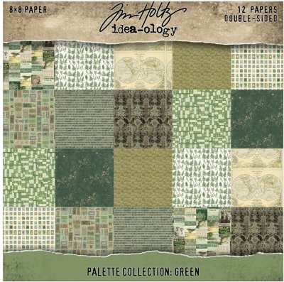 Tim Holtz Idea-ology 8”x8” Palette Collection - Green (12 sheets)