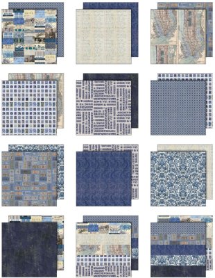 Tim Holtz Idea-ology 8”x8” Palette Collection - Indigo (12 sheets)