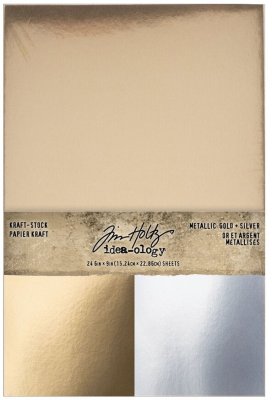 Tim Holtz Idea-ology Christmas Kraft Stock - Metallic Gold + Silver (24 sheets)