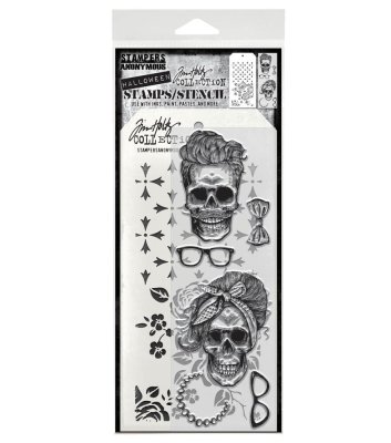 FÖRBESTÄLLNING! Tim Holtz Stampers Anonymous Clear Stamp and Stencil - Wicked Hipsters