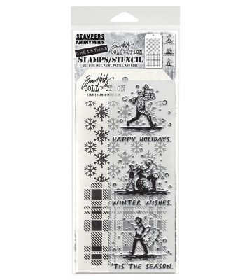 FÖRBESTÄLLNING! Tim Holtz Stampers Anonymous Clear Stamp and Stencil - Holiday Sketchbook
