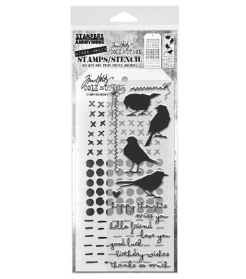 FÖRBESTÄLLNING! Tim Holtz Stampers Anonymous Clear Stamp and Stencil - Silhouette Birds