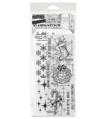 FÖRBESTÄLLNING! Tim Holtz Stampers Anonymous Clear Stamp and Stencil - Blueprint Christmas 1