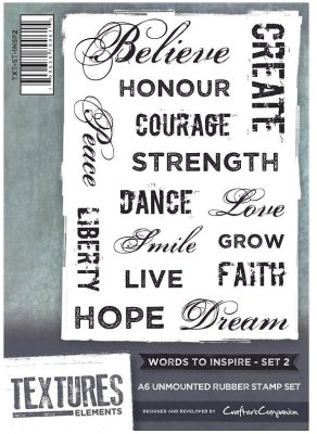 Crafters Companion Textures Elements A6 Unmounted Rubber Stamps - Words to Inspire 2