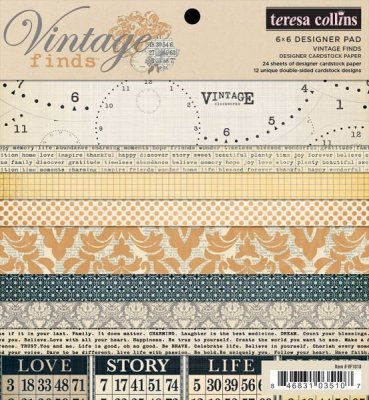 Teresa Collins - 6"x6" Vintage Finds Collection double-sided Paper Pad (24 sheets)