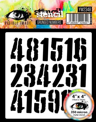 FÖRBESTÄLLNING! Visible Image 4”x4” Stencil - Grunged Numbers (VIS-GN4-03)