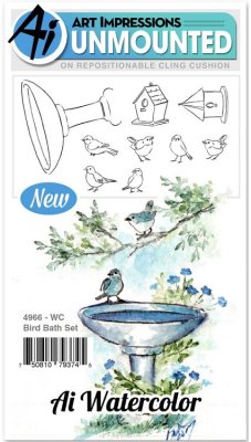 Art Impressions Cling Rubber Stamp Set - Watercolor Bird Bath