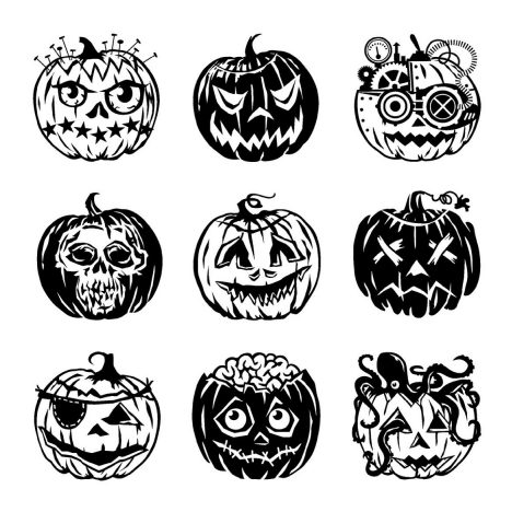 Inkadinkado Clear Stamps - Pumpkin Faces Inchies Clear Stamp Set with Block