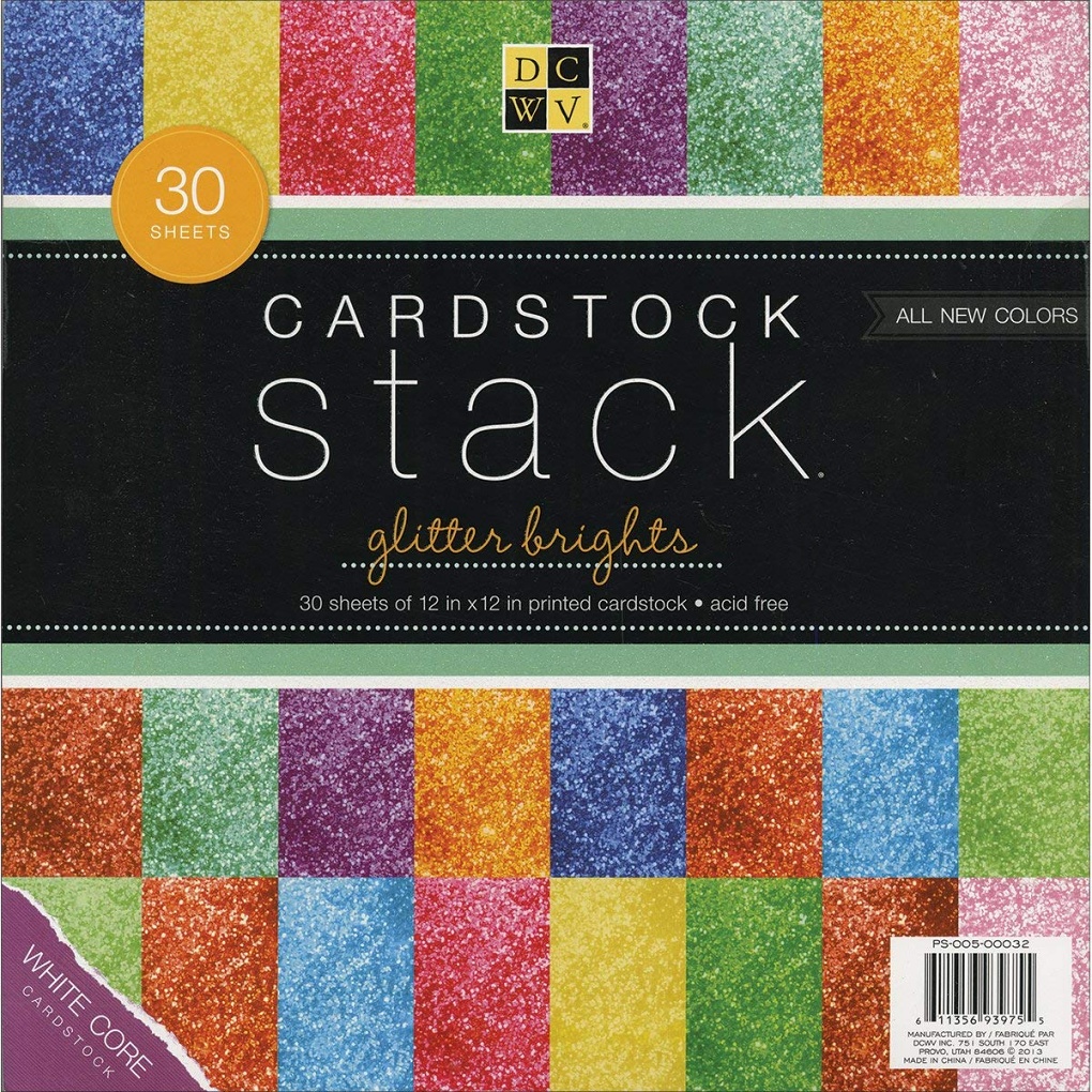 DCWV SingleSided 12"x12" Cardstock Stack Glitter Brights with White Core (30 sheets)